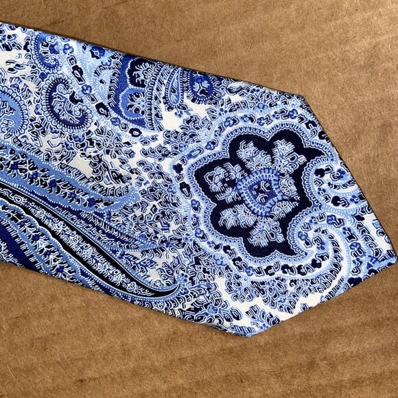 Boss Hugo Boss Men's Paisley Neck Tie Blue Classic 100% Silk Made In Italy - Picture 4 of 6